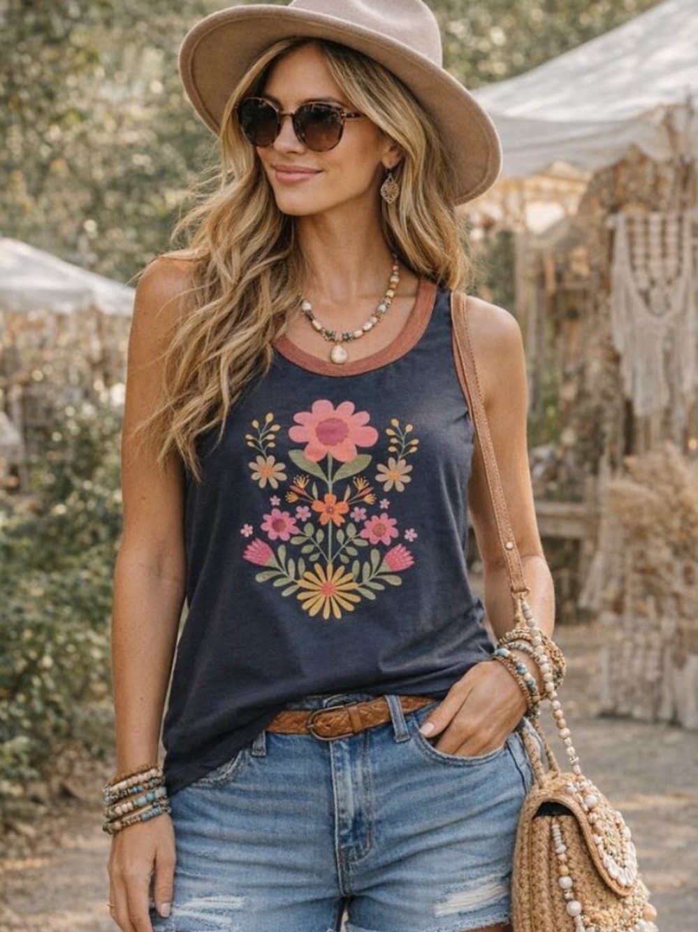 NWT Natural Life Floral Graphic Tank Top Women's Gray